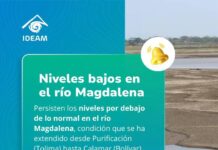 Persisten niveles bajos en el río Magdalena y se amplía el tramo ante esta condición